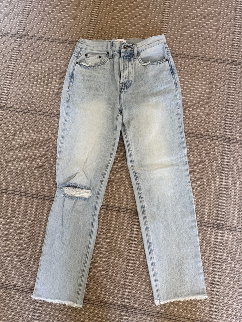 pistola Light Blue High-Rise Straight Jeans with Distressed Knee